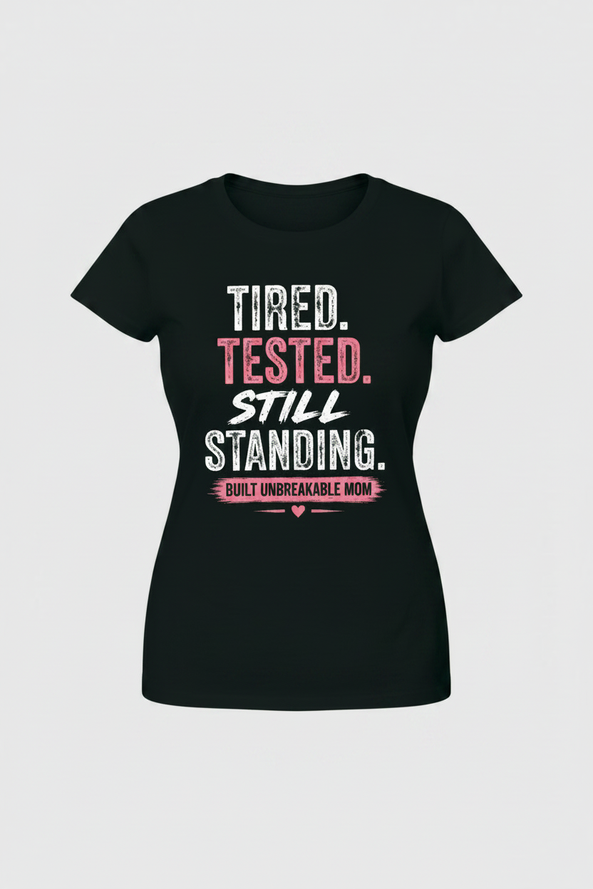 Tired. Tested. Still Standing. – Mom Life Tee